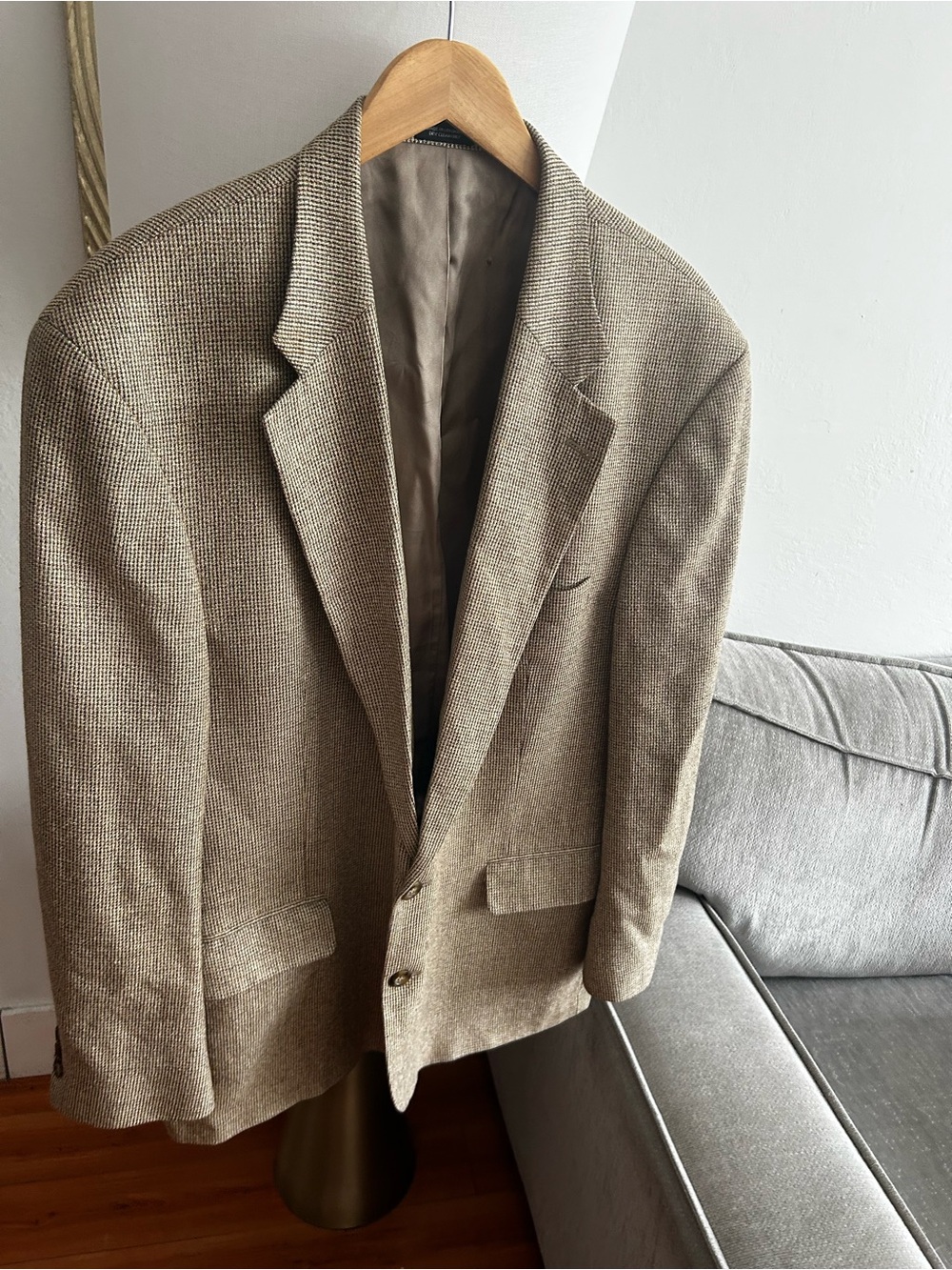 Executive Collection Men’s Blazer 48R Silk Wool Linen Brown Beige Houndstooth